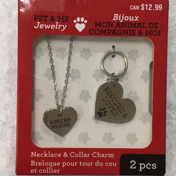 Pet&Me Silver Heart Love My Rescue Necklace & Collar Charm Set NWT - Picture 3 of 10